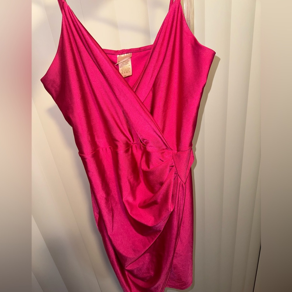 Pink Asymmetrical Sheath Dress with Tie Front